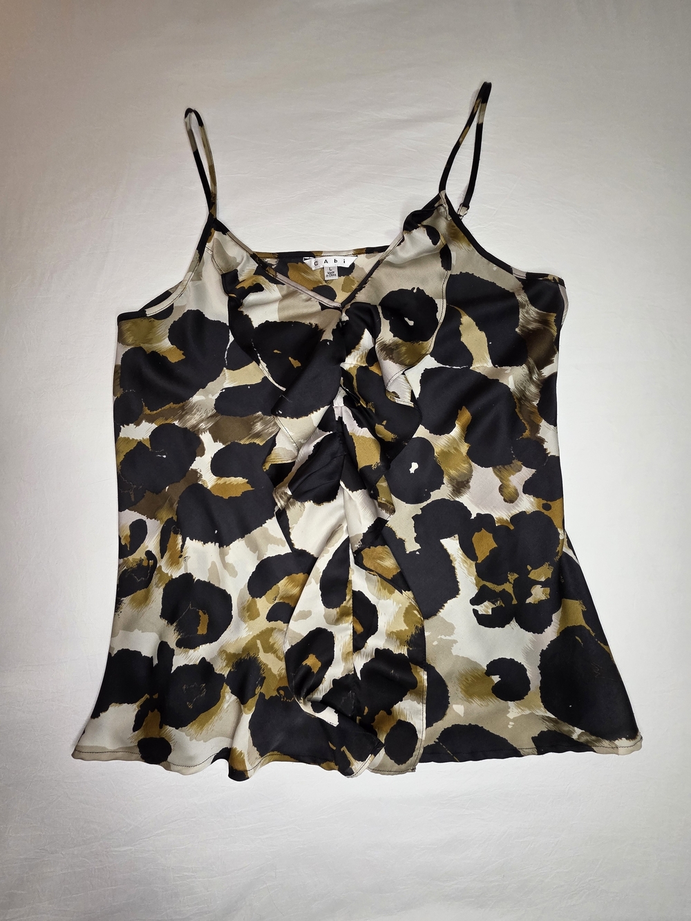 CAbi Leopard-Print Silk Cami Top - Black & Tan